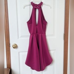 V Neck Magenta Halter Dress